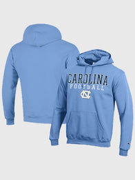 North Carolina Hoodie Hoodie unisex front product view | Dash Racegear — Men’s Champion Carolina Blue North Carolina Pullover Hoodie, soft fleece with bold Tar Heels logo for fan pride.