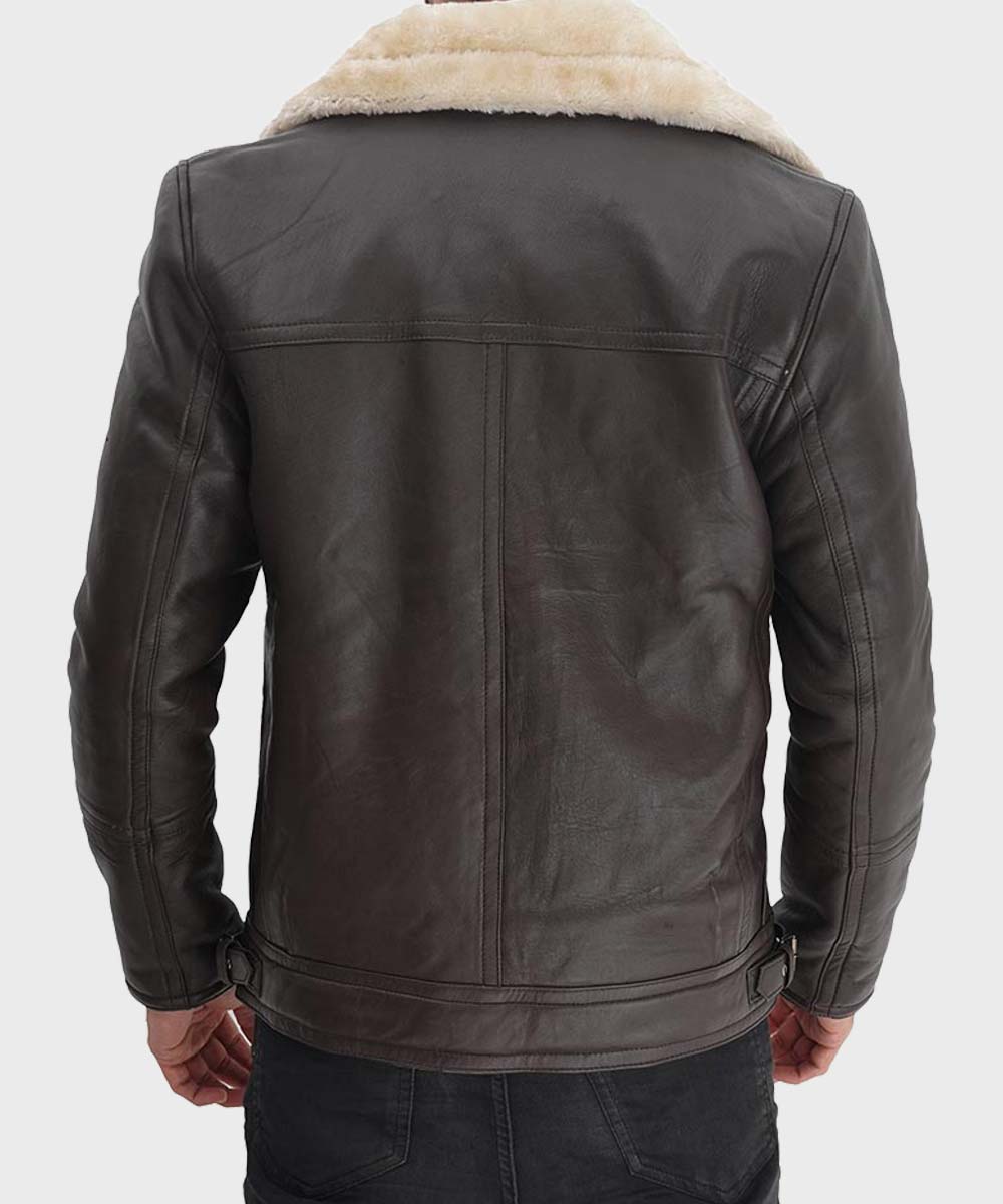 Mens Shearling Chocolate Brown Leather Jacket Leather Jacket men detail view 2 | Dash Racegear — Mens Shearling Chocolate Brown Jacket