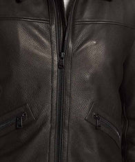 Mens Shearling Collar Black Leather Jacket Leather Jacket men detail view 2 | Dash Racegear — Mens Shearling Leather Black Jacket