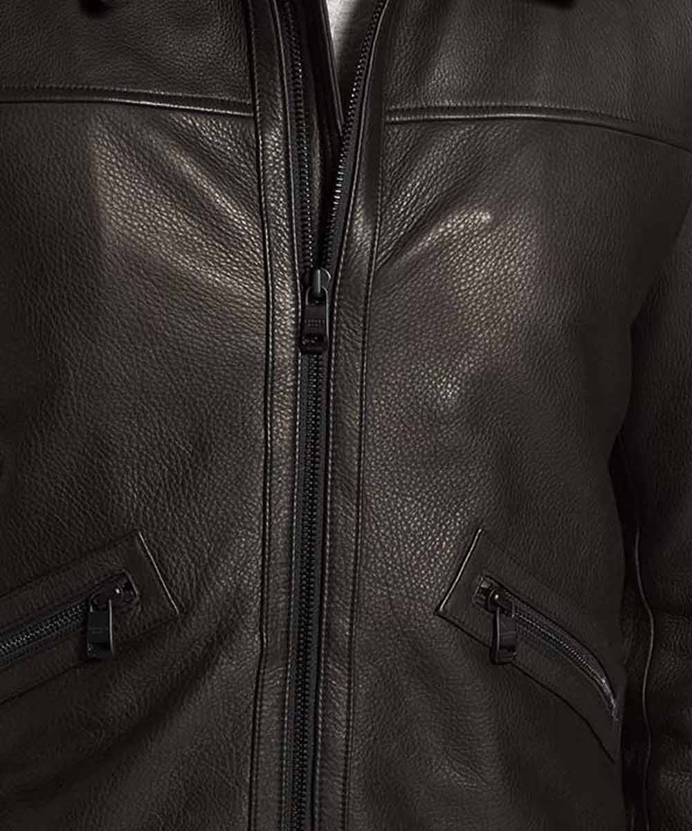 Mens Shearling Collar Black Leather Jacket Leather Jacket men detail view 2 | Dash Racegear — Mens Shearling Leather Black Jacket