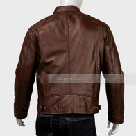 Mens Classic Brown Cafe Racer Leather Jacket Leather Jacket men detail view 5 | Dash Racegear — Classic Brown Leather Jacket Mens