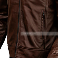 Mens Classic Brown Cafe Racer Leather Jacket Leather Jacket men detail view 3 | Dash Racegear — Classic Dark Brown Cafe Racer Leather Jacket