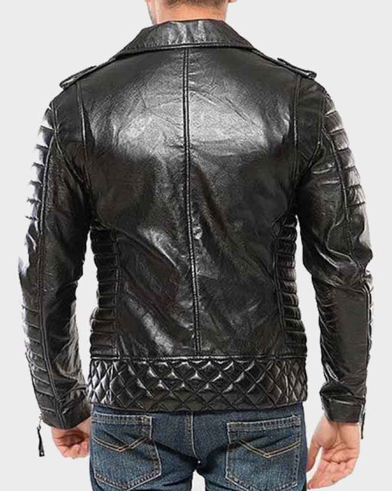 Mens Motorcycle Black Padded Leather Jacket Biker Jacket men detail view 2 | Dash Racegear — Mens Motorcycle Black Padded Leather Jacket