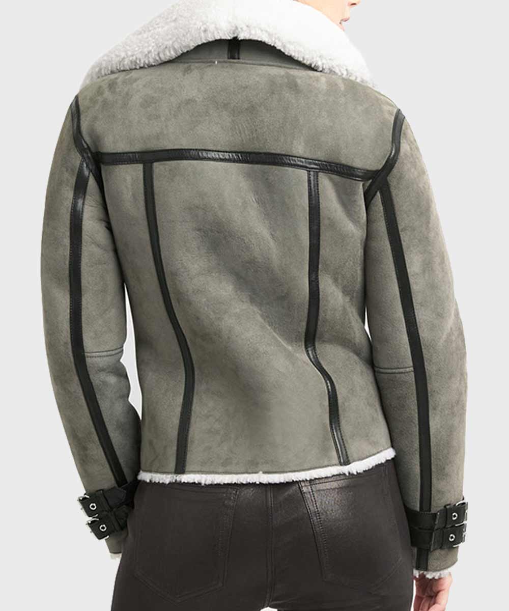 Womens Shearling Grey Leather Jacket Leather Jacket women detail view 3 | Dash Racegear — Grey Shearling Sheepskin Jacket for Mens Leather