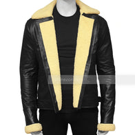 Mens Cream Shearling Black Leather Jacket Leather Jacket men detail view 3 | Dash Racegear — Cream Shearling Black Biker Leather Jacket