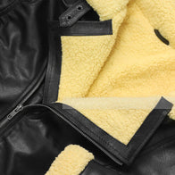 Mens Cream Shearling Black Leather Jacket Leather Jacket men detail view 2 | Dash Racegear — Black and Cream Shearling Jacket