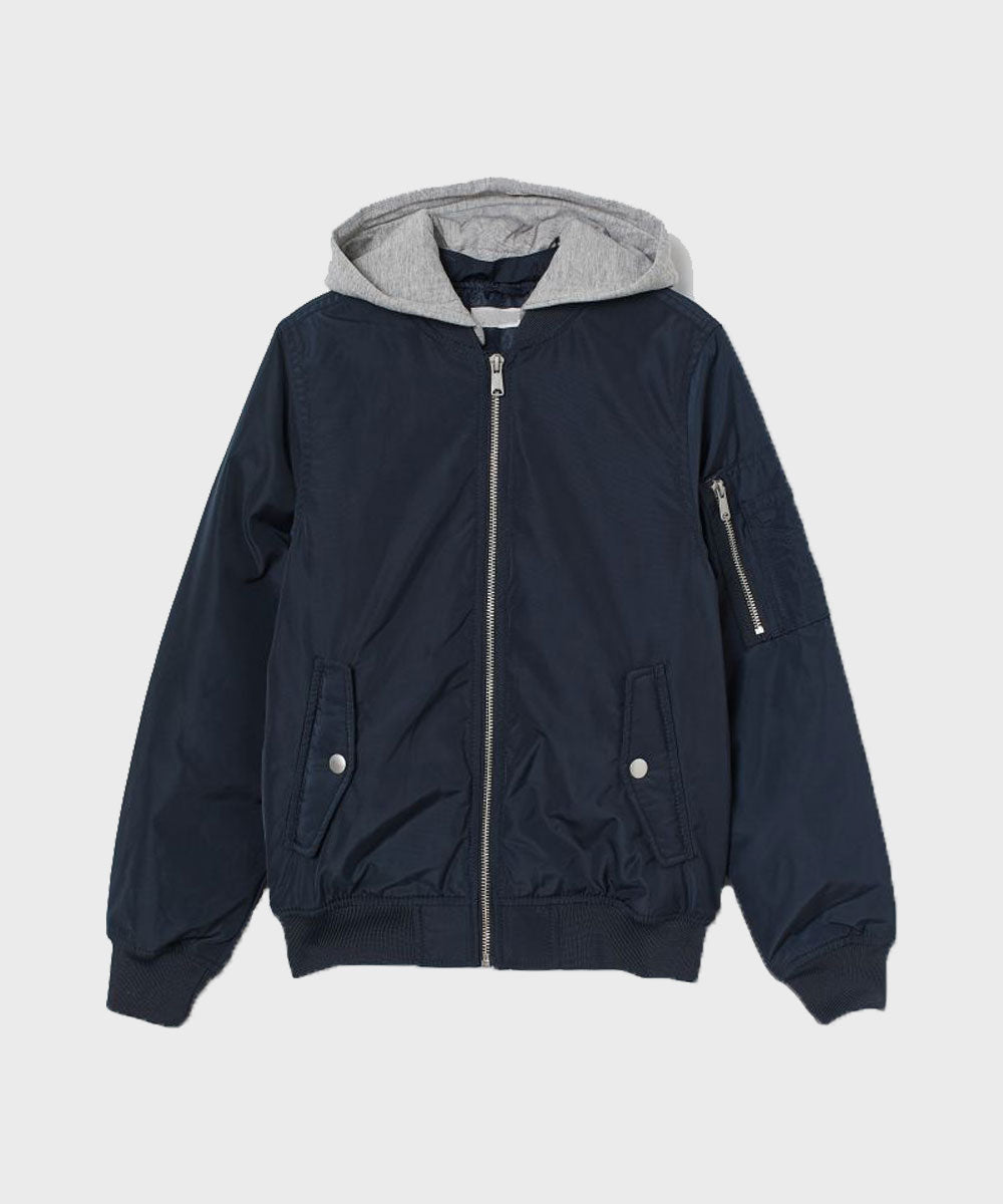 Mens Dark Blue Bomber Jacket Bomber Jacket men front product view | Dash Racegear — Mens Zipper Dark Blue Bomber Jacket