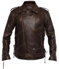 Mens Dark Brown Biker Leather Jacket Leather Jacket men detail view 3 | Dash Racegear — Mens Cafe Racer Dark Brown Leather Jacket