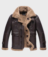 Mens Sheepskin Shearling Dark Brown Leather Jacket Leather Jacket men front product view | Dash Racegear — Dark Brown Fur Sheepskin Mens Shearling Leather Jacket