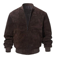 Mens Dark Brown Suede Leather Jacket Leather Jacket men front product view | Dash Racegear — Mens Dark Brown Suede Leather Jacket