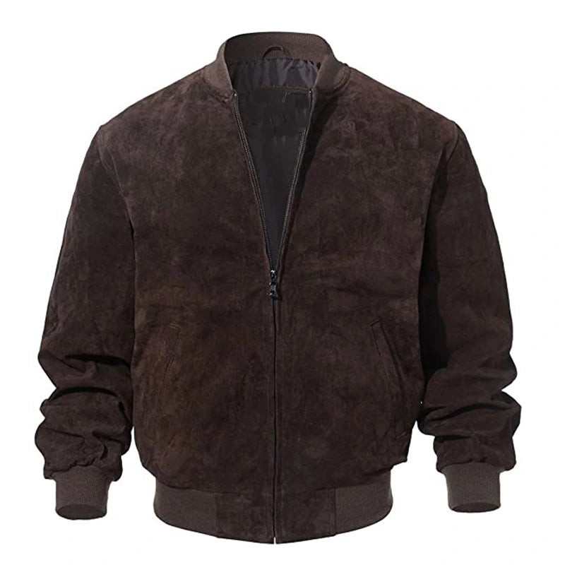 Mens Dark Brown Suede Leather Jacket Leather Jacket men front product view | Dash Racegear — Mens Dark Brown Suede Leather Jacket