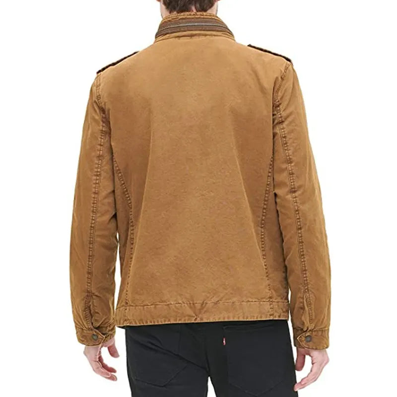 Mens Brown Denim Jacket Denim Jacket men detail view 2 | Dash Racegear — Mens Denim Brown Jean Jacket