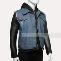Mens Hooded Leather Denim Jacket Denim Jacket men detail view 3 | Dash Racegear — Denim Leather Jacket | Denim Hooded Jacket