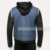 Mens Hooded Leather Denim Jacket Denim Jacket men detail view 4 | Dash Racegear — Mens hooded denim leather jacket