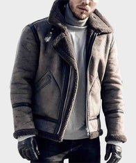 Mens Distressed B3 Shearling Leather Jacket Leather Jacket men front product view | Dash Racegear — Mens B3 Distressed Winter Shearling Leather Jacket