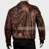Mens Distressed Brown Bomber Leather Jacket Bomber Jacket men detail view 3 | Dash Racegear — Distressed Leather Brown Bomber Jacket