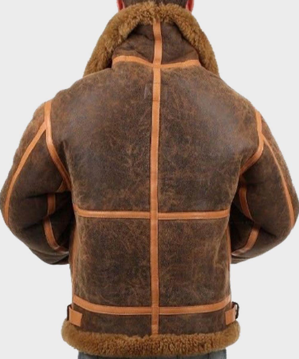 Mens Aviator Distressed Leather Shearling Jacket Jacket men detail view 3 | Dash Racegear — Mens Aviator Distressed B3 Shearling Jacket