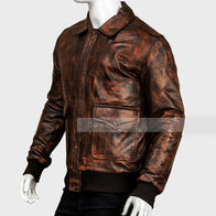 Mens Distressed Brown Bomber Leather Jacket Bomber Jacket men detail view 2 | Dash Racegear — Distressed Brown Bomber Jacket Mens