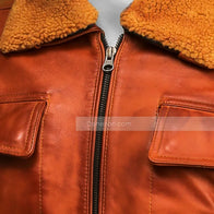 Mens Waxed Brown Distressed Pilot Aviator Bomber Jacket Bomber Jacket men detail view 3 | Dash Racegear — Mens Brown Bomber Waxed Leather Jacket