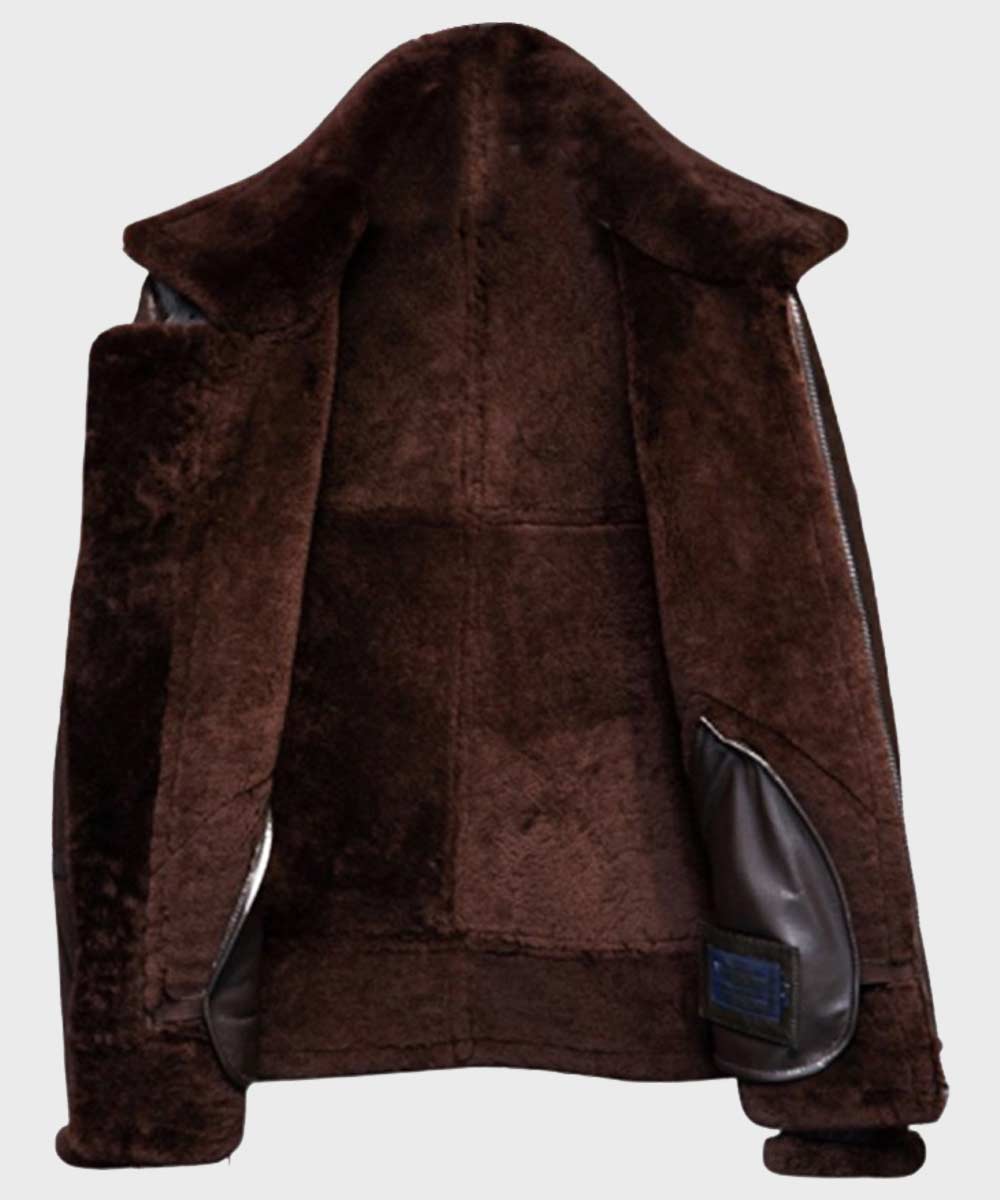 Men’s Brown Distressed B3 Shearling Leather Jacket Leather Jacket men detail view 2 | Dash Racegear — Distressed Brown Shearling B3 Leather Jacket