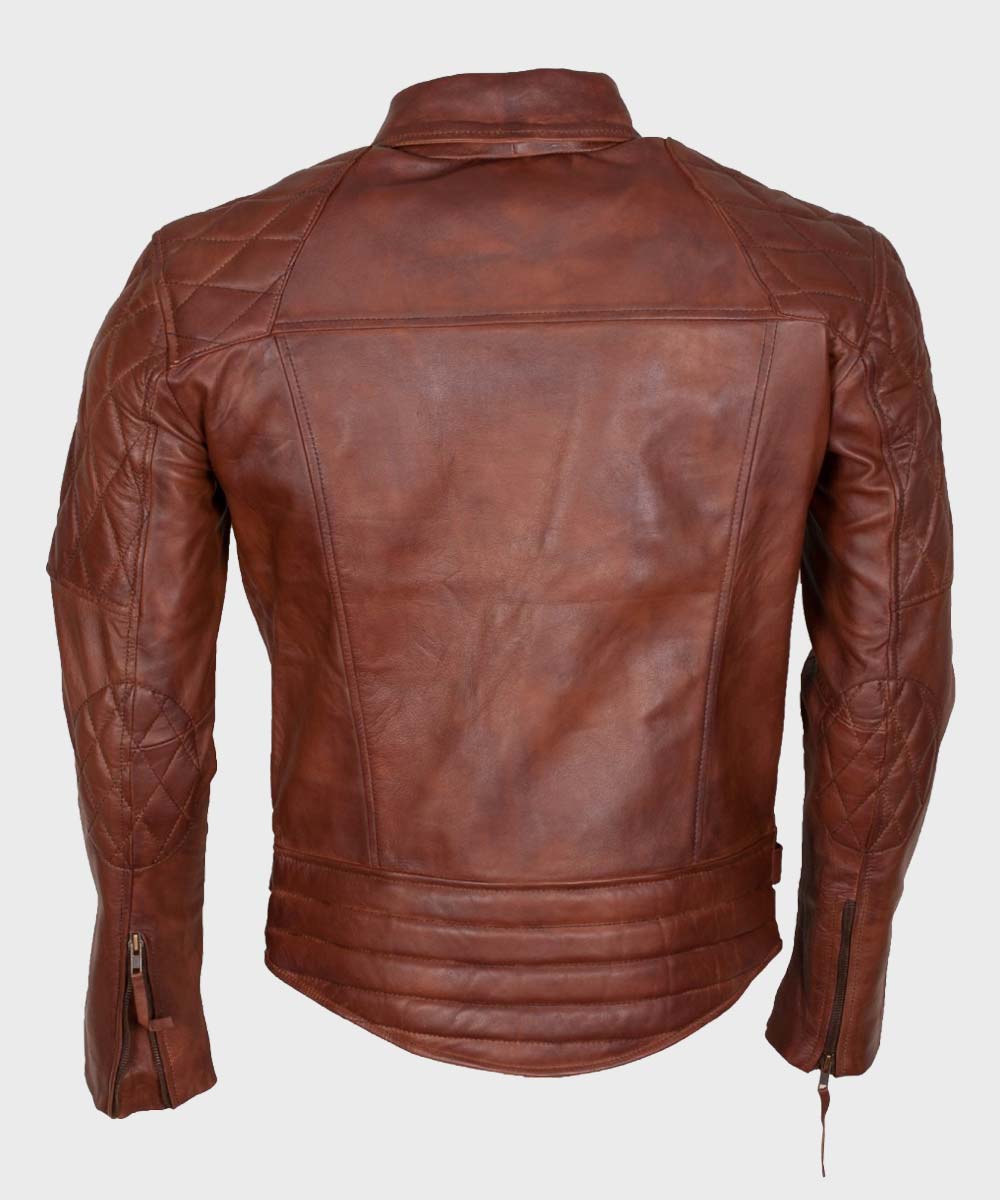 Mens Distressed Brown Motorcycle Jacket Biker Jacket men detail view 3 | Dash Racegear — Mens Biker Leather Brown Motorcycle Jacket