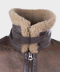 Mens Brown Shearling Distressed Leather Jacket Leather Jacket men detail view 3 | Dash Racegear — Mens Brown Shearling Distressed Leather Aviator Jacket