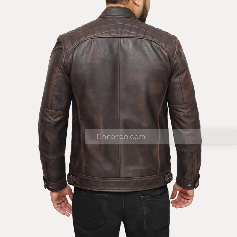 David Quilted Shoulder Distressed Leather Jacket Leather Jacket unisex detail view 5 | Dash Racegear — Distressed Leather Jacket for Men