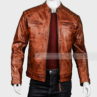 Mens Distressed Vintage Brown Cafe Racer Leather Jacket Biker Jacket men detail view 3 | Dash Racegear — Mens Distressed Vintage Brown Cafe Racer Jacket