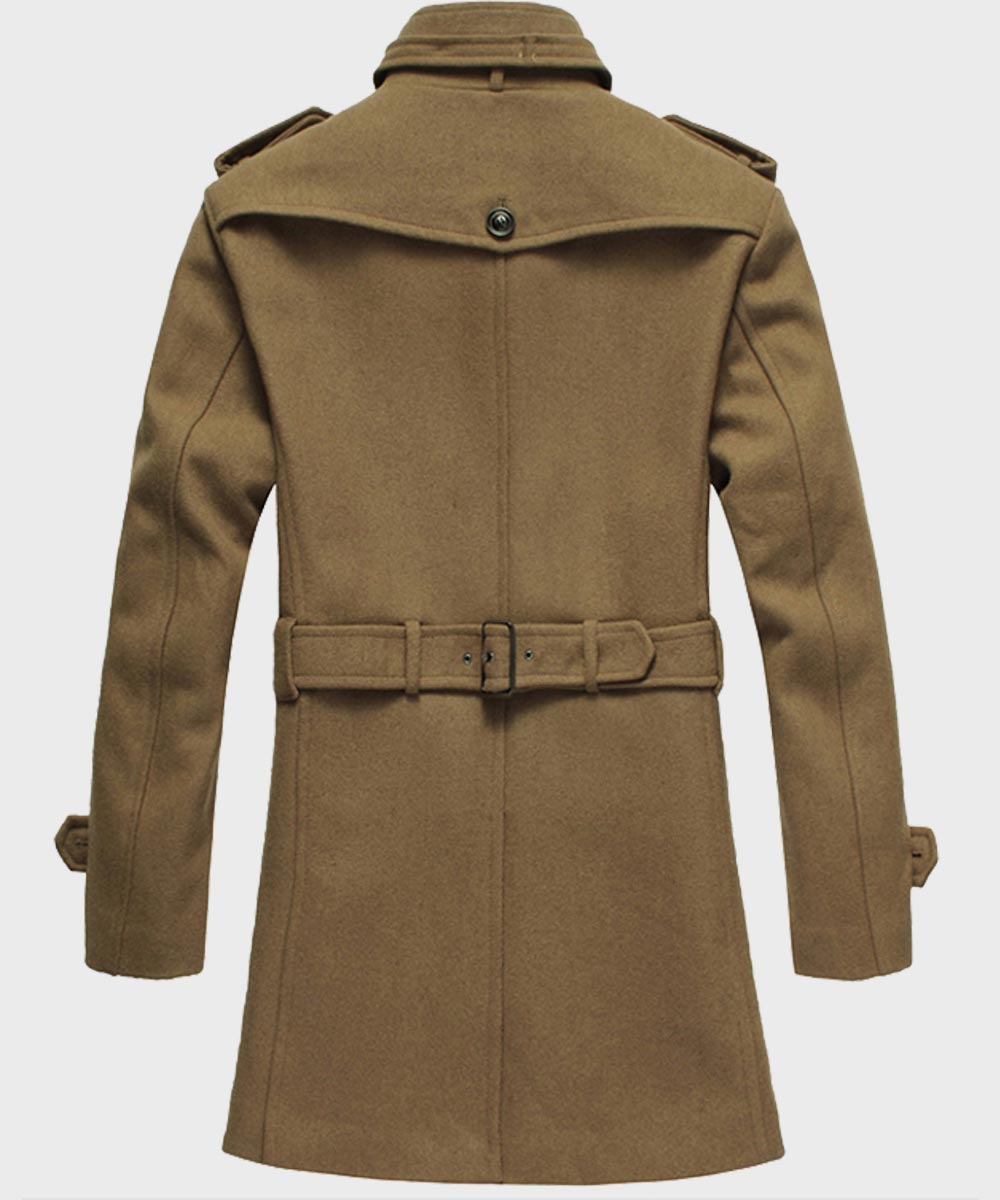 Mens Brown Mid-Length Wool Coat Coat men detail view 4 | Dash Racegear — Men's Fashion Style Brown Mid-Length Wool Coat