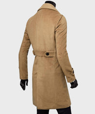 Mens Brown Wool Trench Coat Jacket men detail view 3 | Dash Racegear — Double-Breasted Mens Brown Wool-Blend Trench Coat