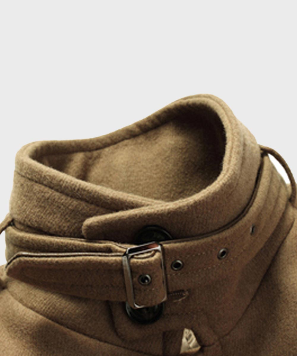 Mens Brown Mid-Length Wool Coat Coat men detail view 3 | Dash Racegear — Mens Elegant Brown Wool-Blend Mid-Length Coat