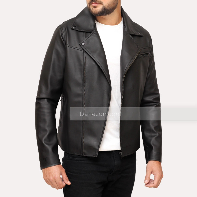 Jordan Classic Black Leather Jacket Leather Jacket unisex front product view | Dash Racegear — Black Faux Leather Motorcycle Jacket