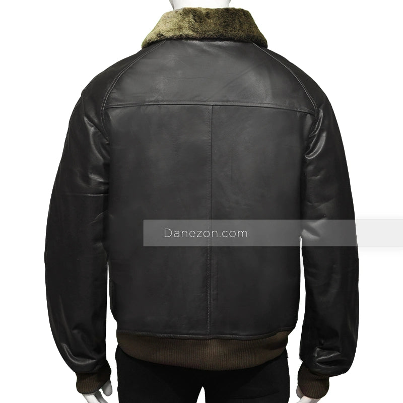 Mens Faux Fur Collar Black Bomber Jacket Bomber Jacket men detail view 5 | Dash Racegear — Faux Collar Black Bomber Jacket Mens