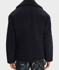 Mens Black Faux Shearling Peacoat Jacket men detail view 3 | Dash Racegear — Mens Shearling Black Fur Coat