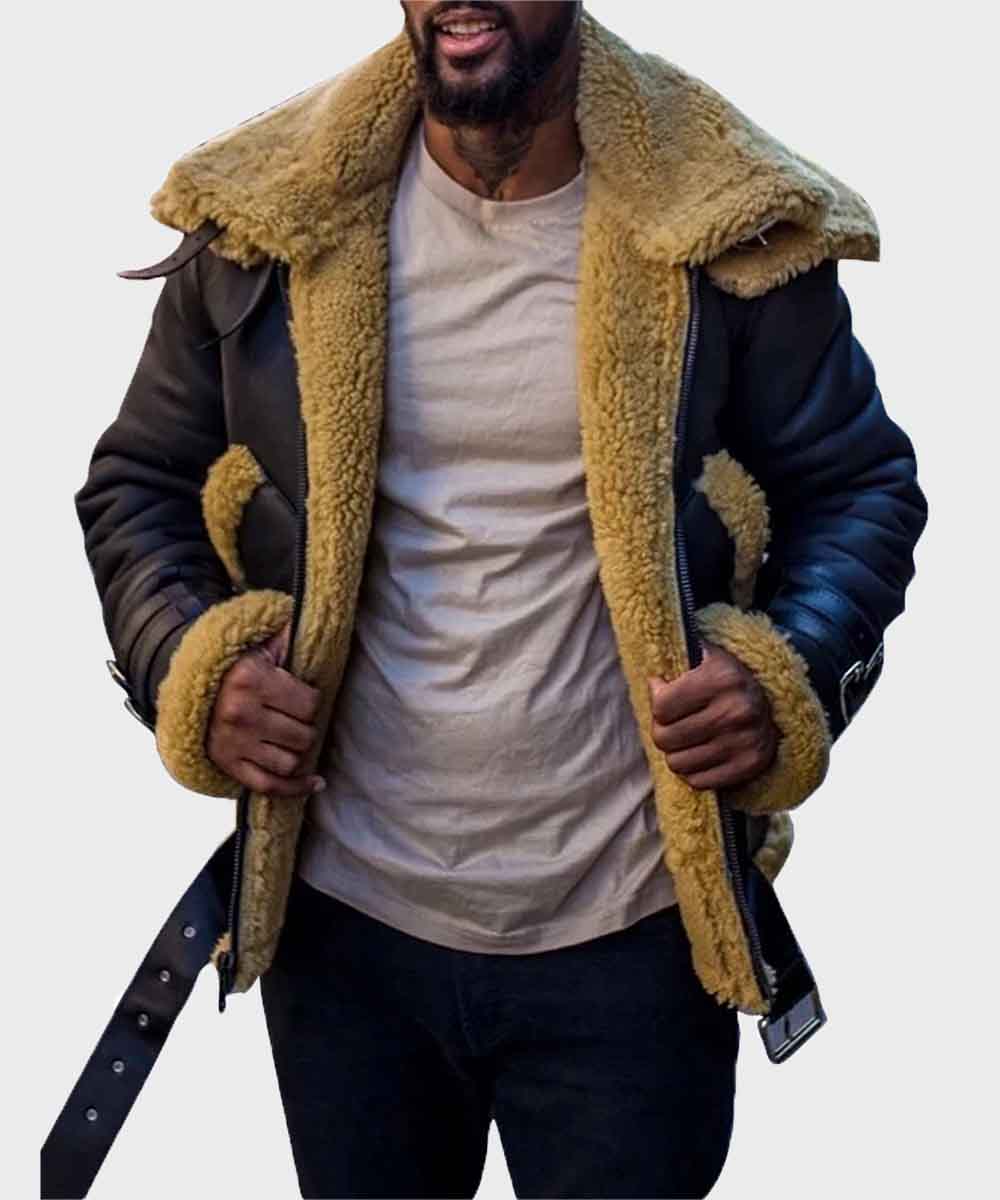 Mens Faux Shearling B3 Flight Winter Leather Jacket Leather Jacket men detail view 3 | Dash Racegear — Mens Faux Fur B3 Flight Winter Shearling Jacket