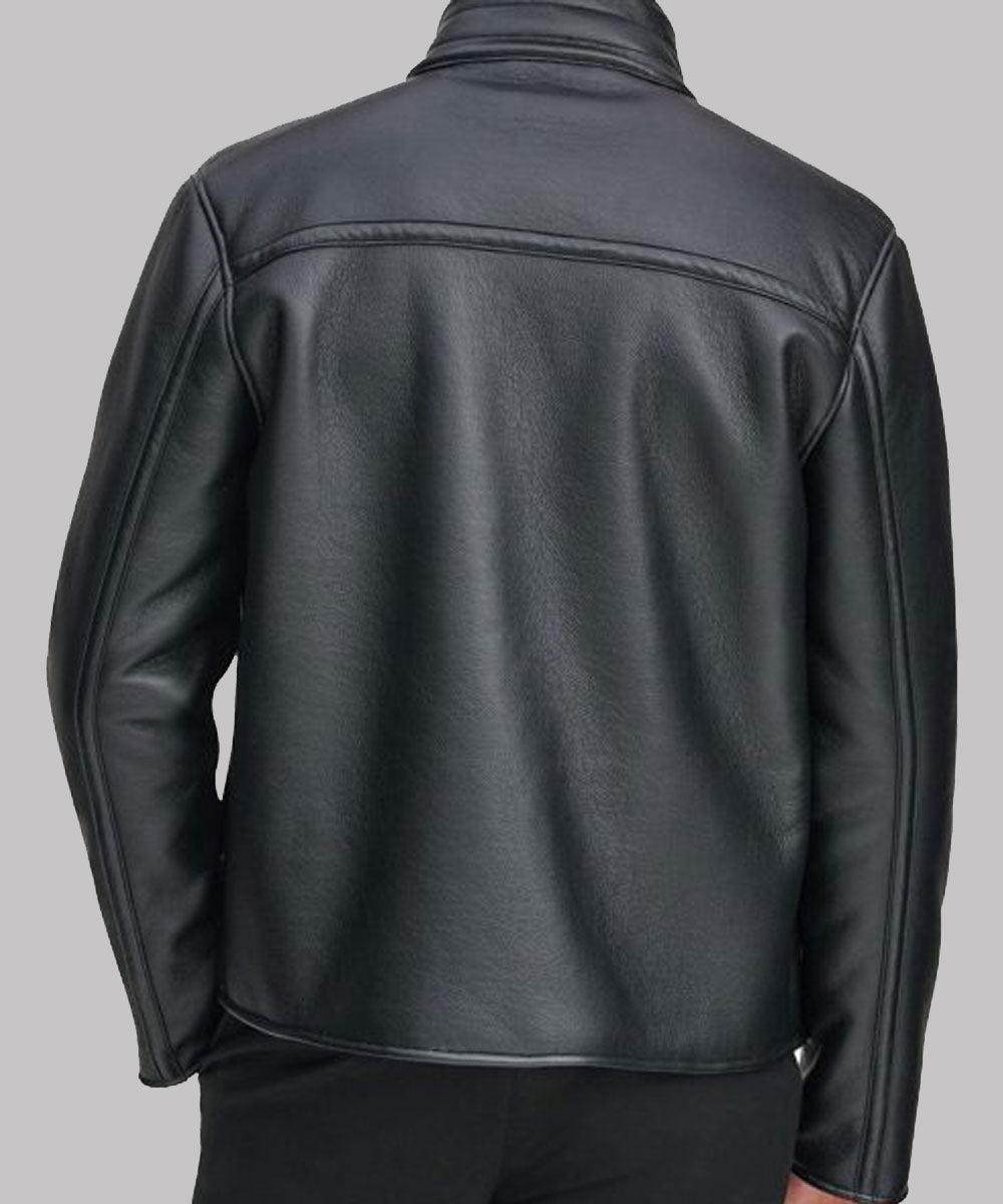 Faux Shearling Black Geniune Leather Jacket Leather Jacket unisex detail view 3 | Dash Racegear — Mens Black Leather Faux Shearling Collar Jacket