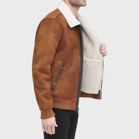 Mens Brown Faux Shearling Suede Leather Jacket Leather Jacket men detail view 3 | Dash Racegear — Mens Faux Shearling Suede Brown Leather Jacket