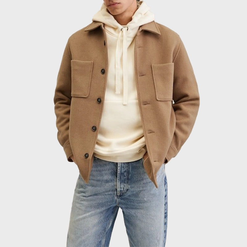 Mens Flat Wool Overshirt Fashion Apparel men detail view 3 | Dash Racegear — Mens Two Pocket Wool-Blend Brown Overshirt