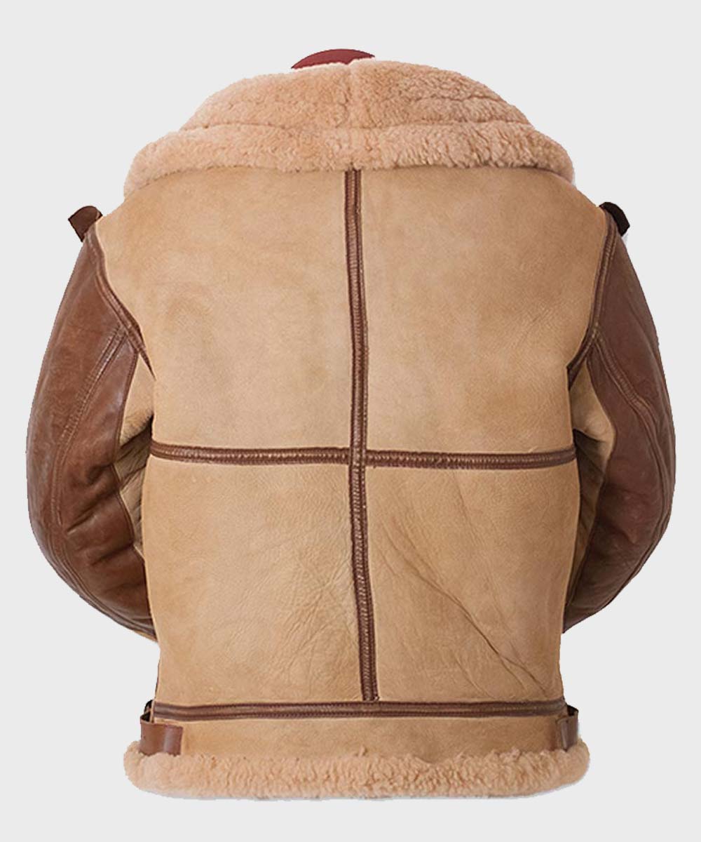 Mens Brown Tan Flying B3 Shearling Leather Jacket Leather Jacket men detail view 2 | Dash Racegear — Mens Brown Tan Flying B3 Shearling Leather Jacket