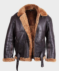 Mens Flying B3 Sheepskin Brown Shearling Jacket Jacket men front product view | Dash Racegear — Brown Sheepskin Flying B3 Shearling Jacket