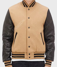 Mens Golden Bear Varsity Jacket Varsity Jacket men front product view | Dash Racegear — Golden Bear Brown Varsity Jacket