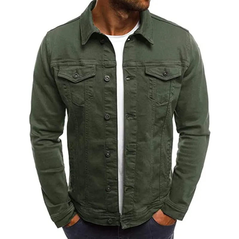 Mens Green Denim Jean Jacket Denim Jacket men front product view | Dash Racegear — Green Denim Jacket for mens
