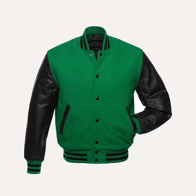 Mens Green Varsity Jacket Varsity Jacket men front product view | Dash Racegear — Mens Green Varsity Jacket
