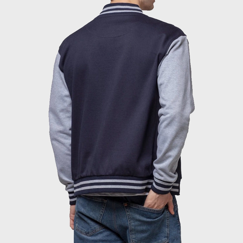 Mens Grey And Blue Varsity Jacket Varsity Jacket unisex detail view 2 | Dash Racegear — Mens Grey And Blue Varsity Jacket