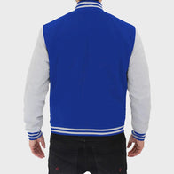 Mens Grey And Blue Fleece Varsity Jacket Varsity Jacket unisex detail view 3 | Dash Racegear — Mens Grey And Blue Fleece Varsity Jacket For Sale