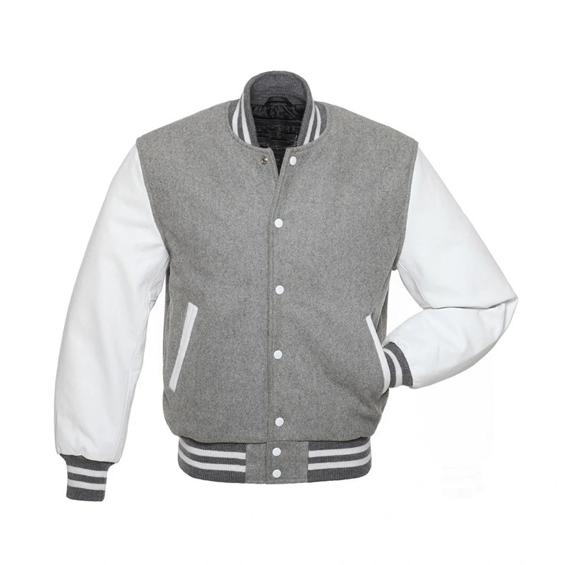 Mens Grey Varsity Jacket Varsity Jacket men front product view | Dash Racegear — Men's Grey Varsity Jacket