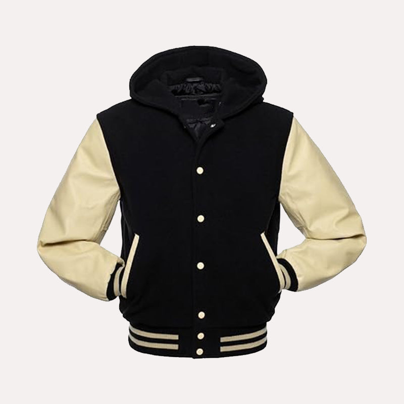 Mens Hooded Bomber Varsity Jacket Varsity Jacket men detail view 2 | Dash Racegear — Men’s Black Hooded Bomber Varsity Jacket