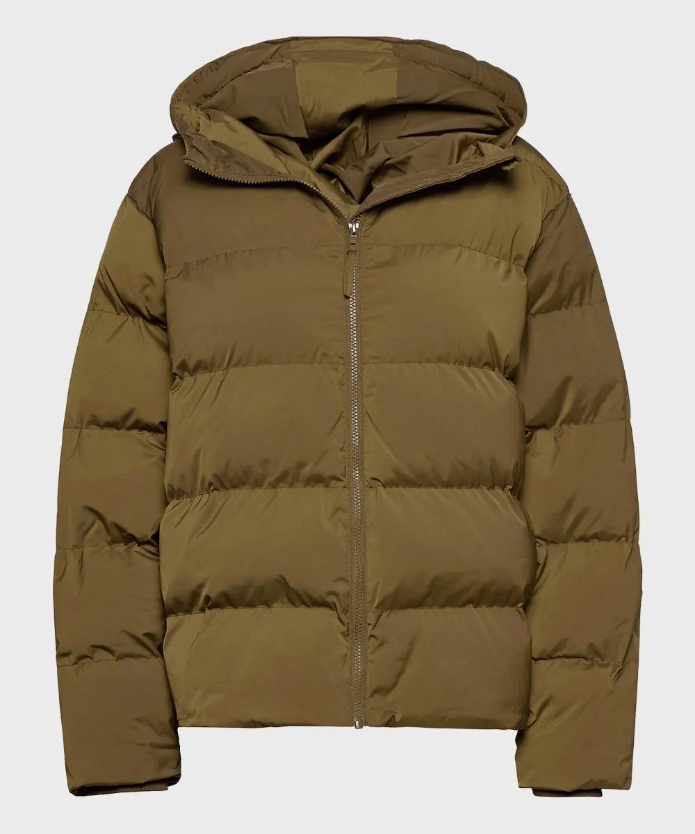 Mens Hooded Brown Puffer Jacket Puffer Jacket men front product view | Dash Racegear — Mens-Hooded-Brown-Puffer-Jacket