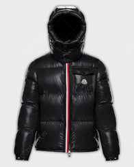 Mens Hooded Puffer Black Jacket Jacket men front product view | Dash Racegear — Mens Black Hooded Puffer Jacket
