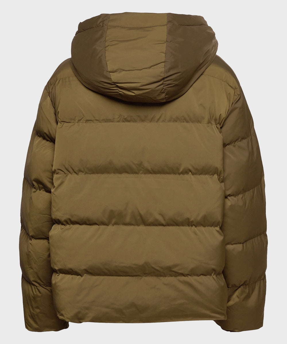 Mens Hooded Brown Puffer Jacket Puffer Jacket men detail view 3 | Dash Racegear — Winter Brown Puffer Jacket with Mens Outfits